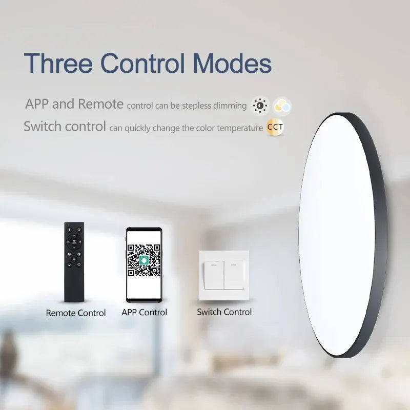 LED Ceiling Light — Smart Dimmable App Remote Control, 3000–6000K, Black White, Bedroom Living Room