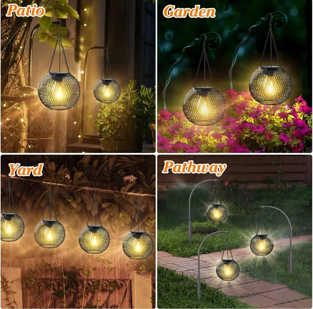 Solar Hanging Lantern — Decorative Outdoor Metal Fairy Light, Waterproof, Garden Patio Yard