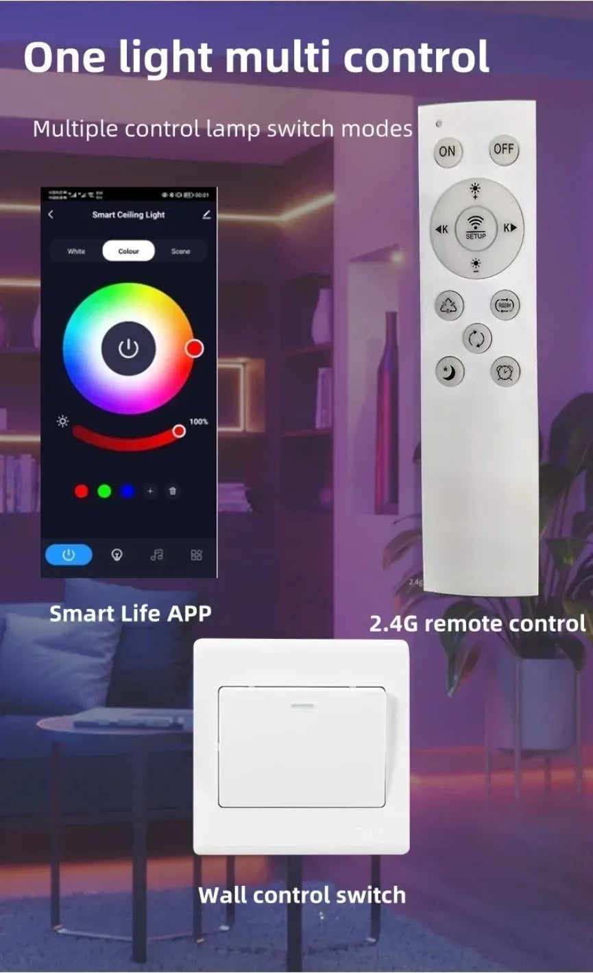 LED Ceiling Light — Smart RGB Tuya App Control, Dimmable Ambient Backlight, Music Sync, Living Room