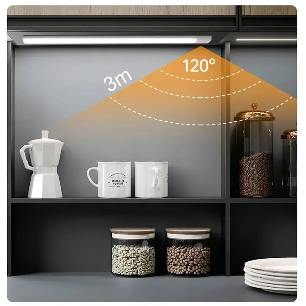 LED Under Cabinet Bar Light — Motion Sensor, Rechargeable, Magnetic Mount, Aluminum, Kitchen Closet