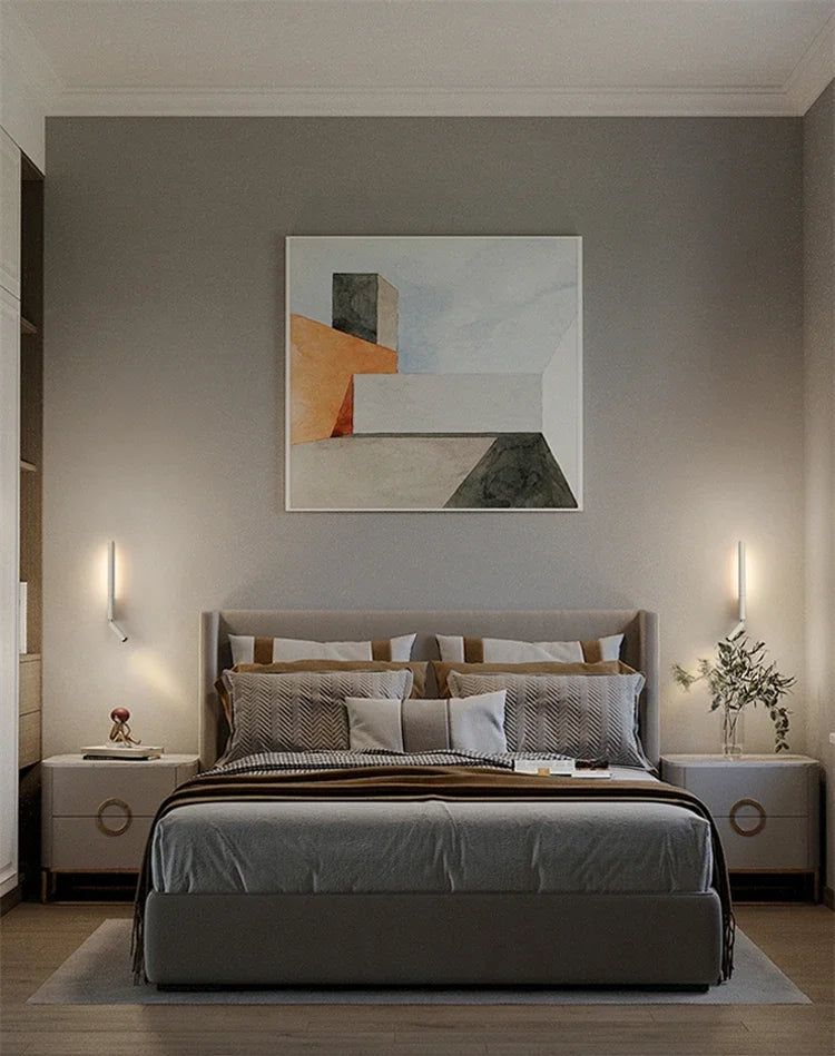 LED Wall Sconce — Adjustable Rotating Bedside Wall Light, Dimmable, Black White, Modern Indoor