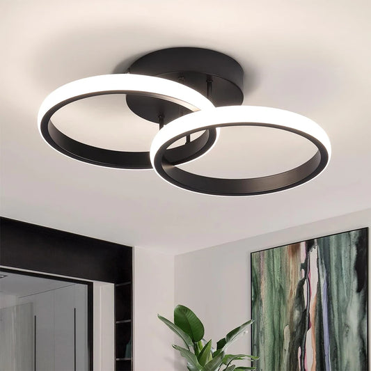 LED Ceiling Light — 2-Ring Modern Flush Mount, Dimmable, Hallway Office Bedroom