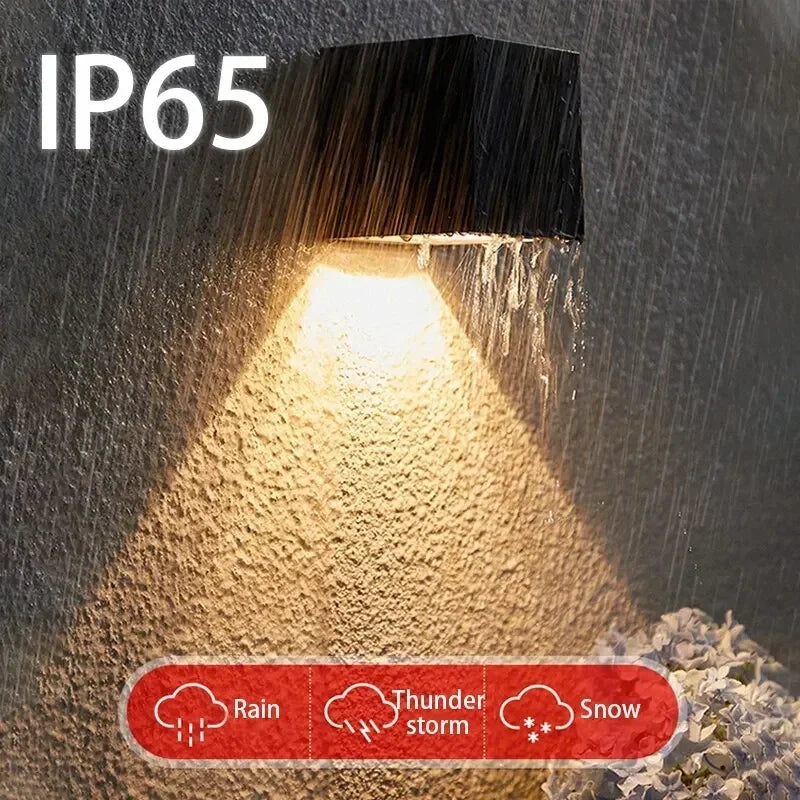 Solar Wall Sconce — Square Outdoor Garden Light, Warm White RGB, IP Waterproof, Porch Fence