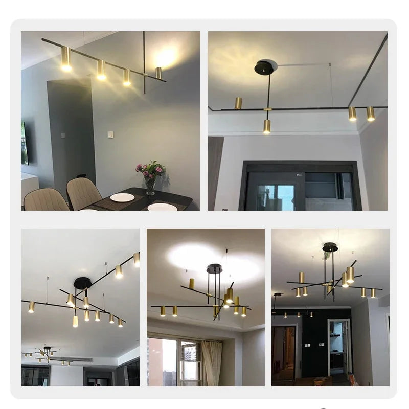 Modern LED Pendant Chandelier — 5-Light Linear Bar, Black or Gold, Kitchen Dining Room Living Room