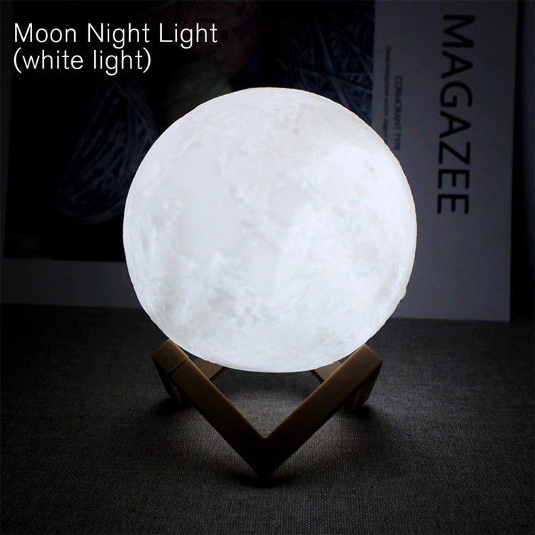LED Moon Lamp Night Light — Battery Powered, Stand Included, Bedroom Decor Kids Gift