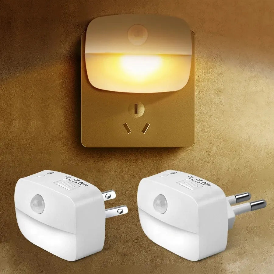 LED Plug-In Motion Sensor Night Light — Auto On/Off, 3 Color Modes, US/EU Plug, Bedroom Hallway