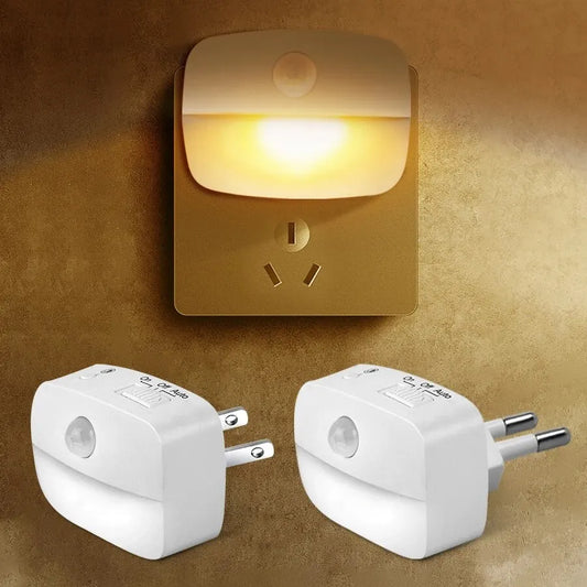 LED Plug-In Motion Sensor Night Light — Auto On/Off, 3 Color Modes, US/EU Plug, Bedroom Hallway