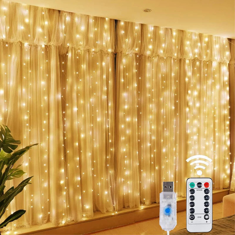 LED Fairy String Curtain Lights — 8 Mode Remote Control, USB, Bedroom Holiday Decor