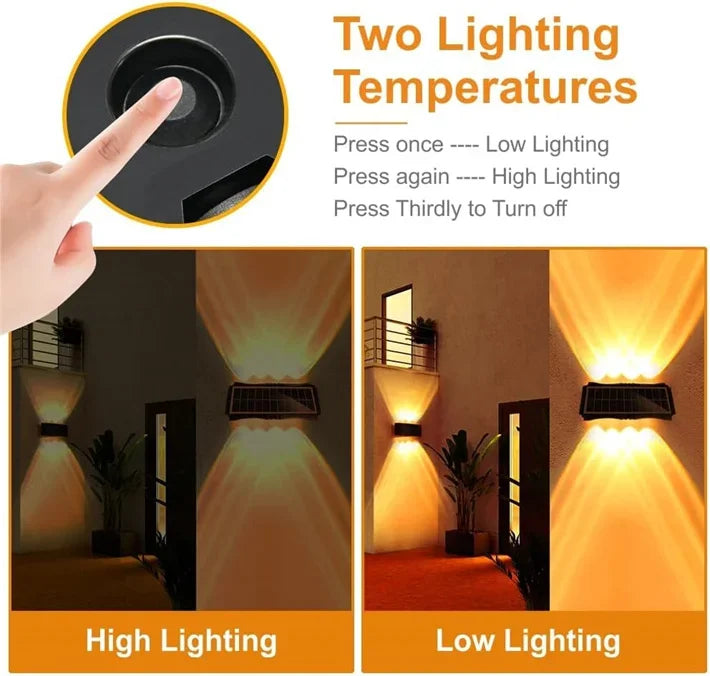 Solar Outdoor Wall Light — Up Down Waterproof Garden Sconce, IP65, Balcony Yard Patio Decor