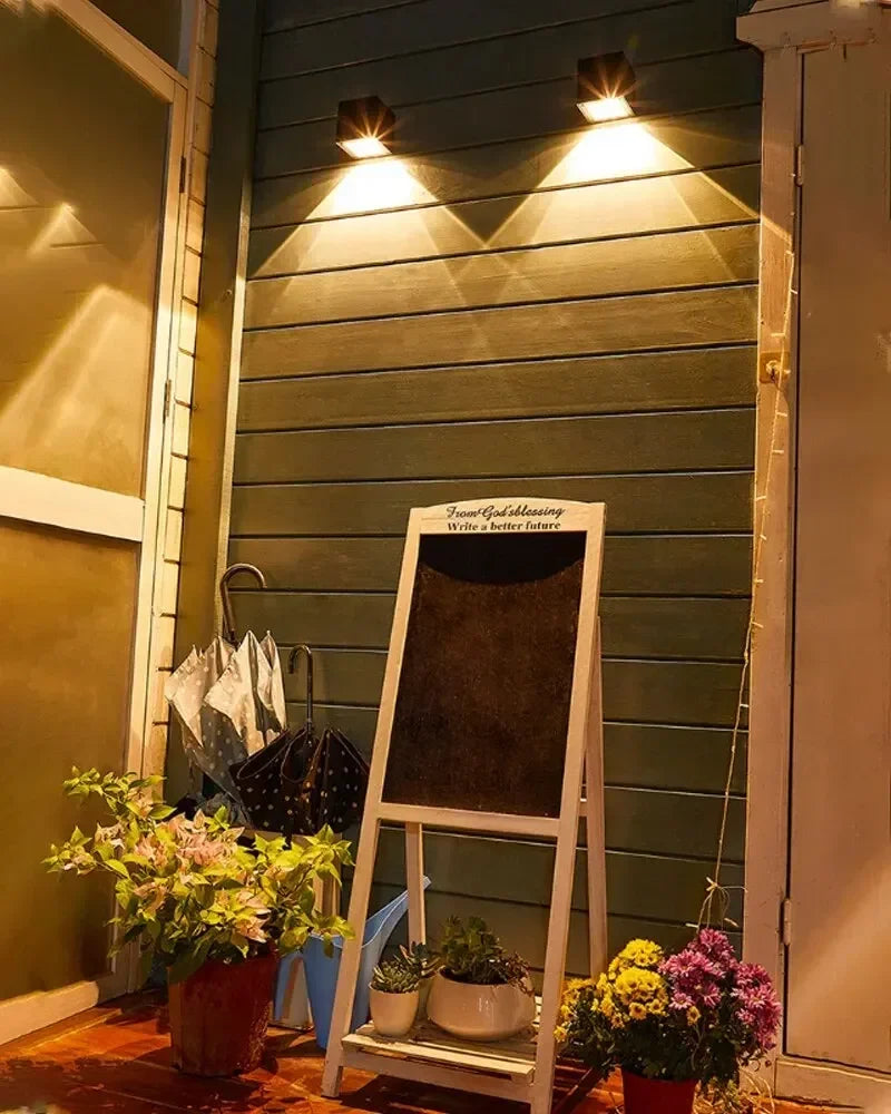 Solar Wall Sconce — Square Outdoor Garden Light, Warm White RGB, IP Waterproof, Porch Fence