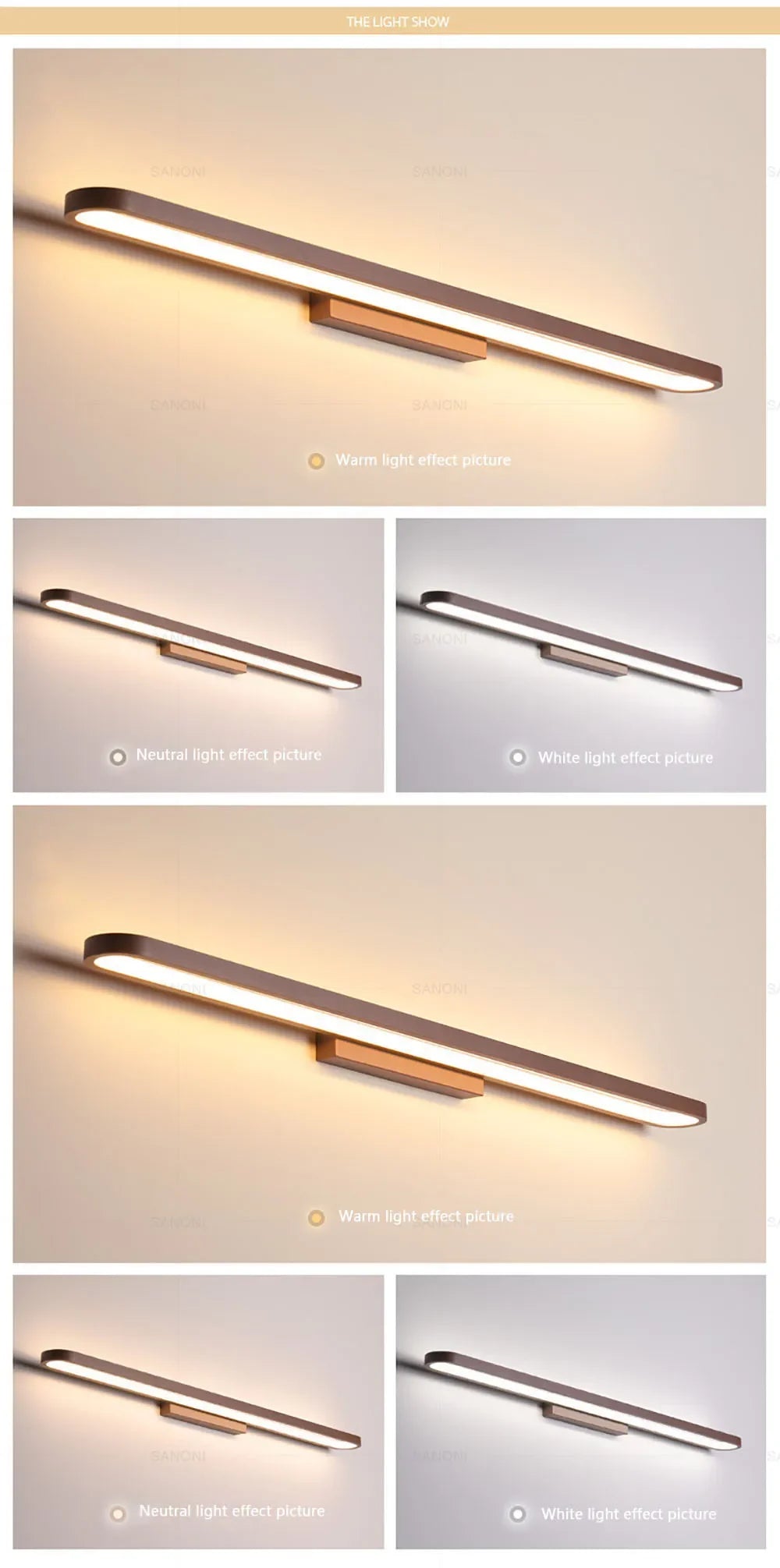 Bathroom Vanity Wall Light — Dimmable Mirror Light, Aluminum, Modern Bathroom Fixture