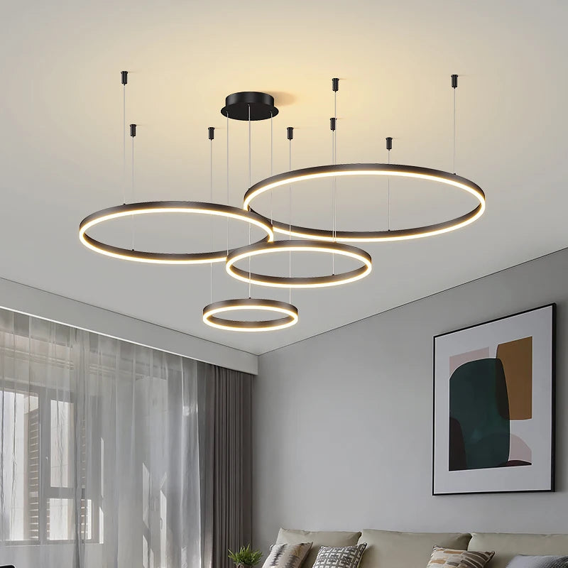 Ring Ceiling Chandelier — Dimmable 3-Color Modern Ceiling Light, Living Room Bedroom Dining Room