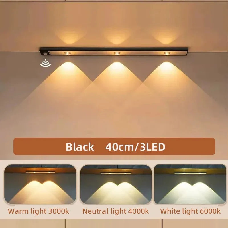 LED Under Cabinet Light — Motion Sensor, 3 Color Temps, Dimmable, Rechargeable, Kitchen Wardrobe