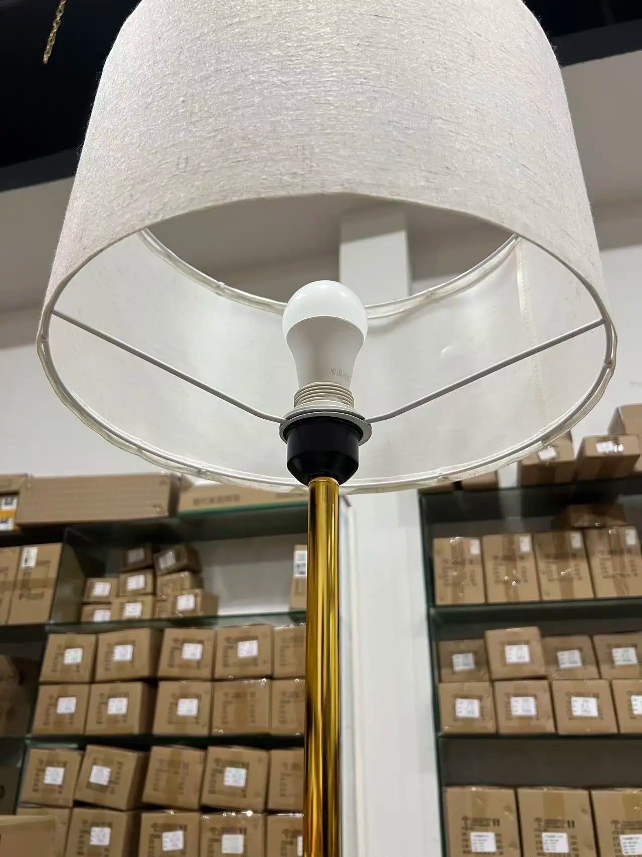 Floor Lamp — Nordic Minimalist Standing Light, Black Gold, Linen Shade, Bedroom Living Room