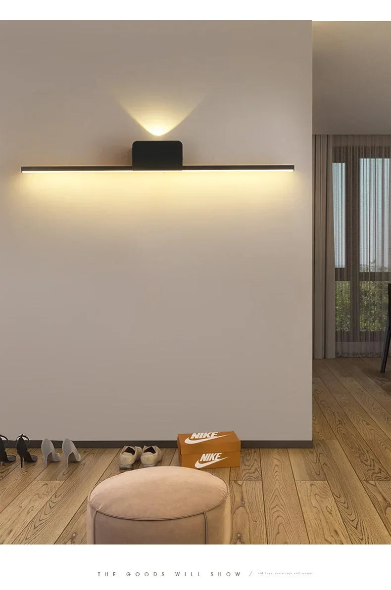 LED Wall Sconce — Long Strip Bedside Wall Light, Touch Switch, Modern Indoor, Living Room Corridor