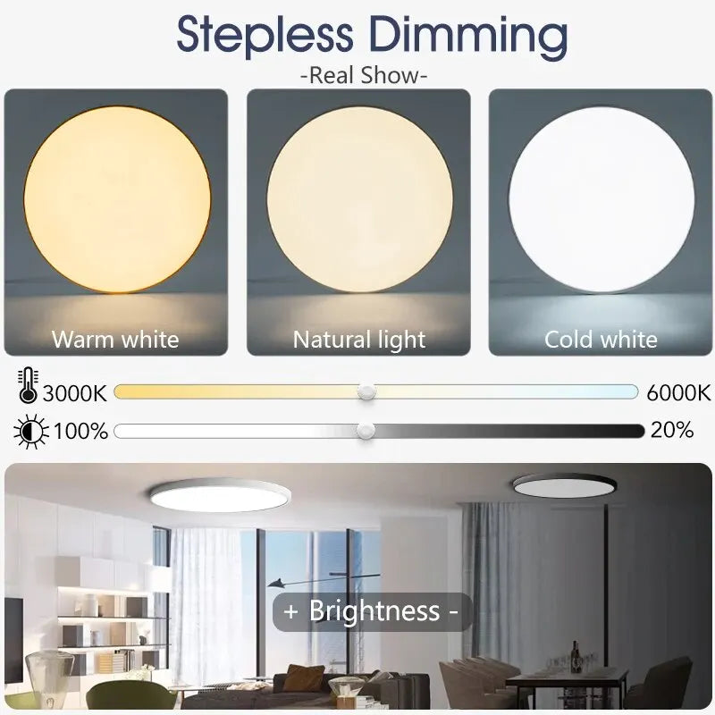 LED Ceiling Light — Smart Dimmable App Remote Control, 3000–6000K, Black White, Bedroom Living Room