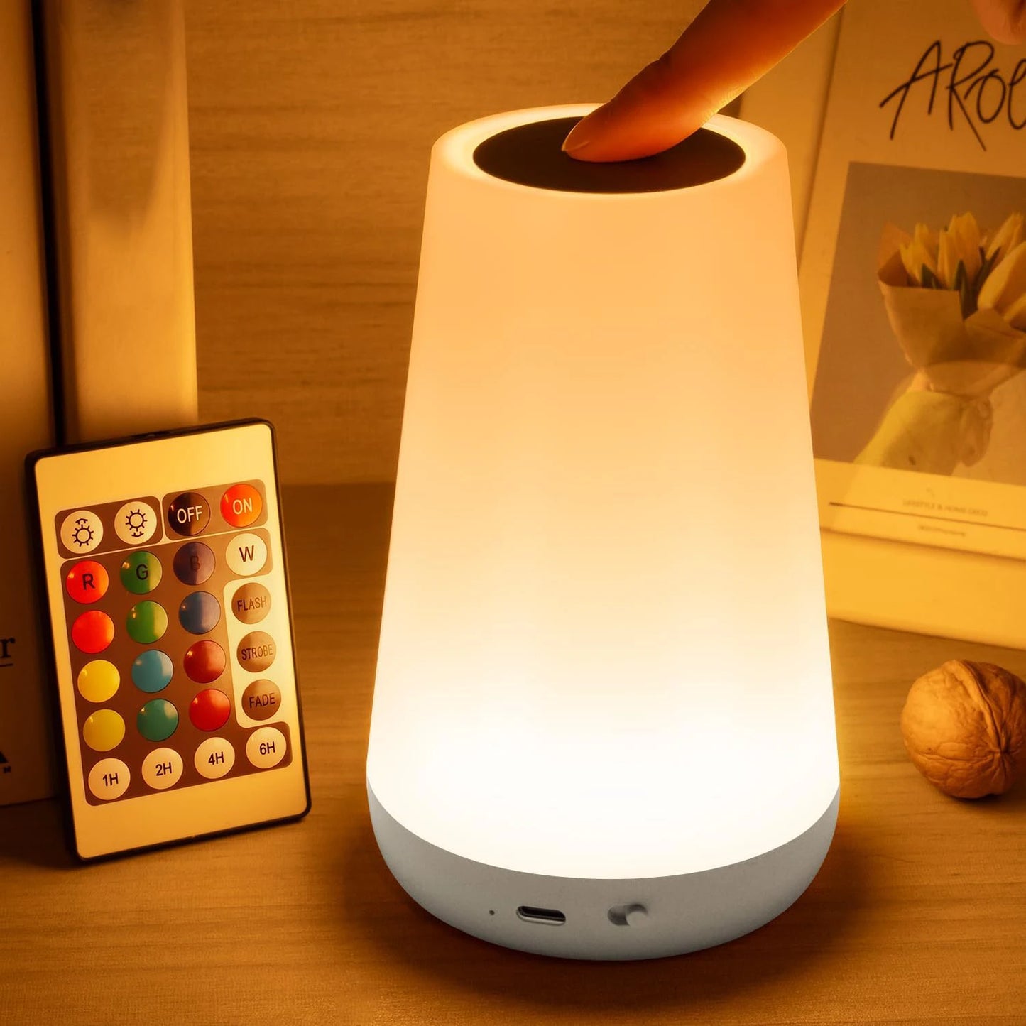 RGB LED Night Light — 13 Colors, Touch & Remote Control, Dimmable, USB Rechargeable, Bedside Lamp