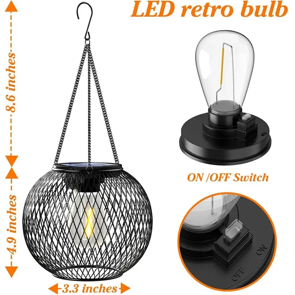 Solar Hanging Lantern — Decorative Outdoor Metal Fairy Light, Waterproof, Garden Patio Yard