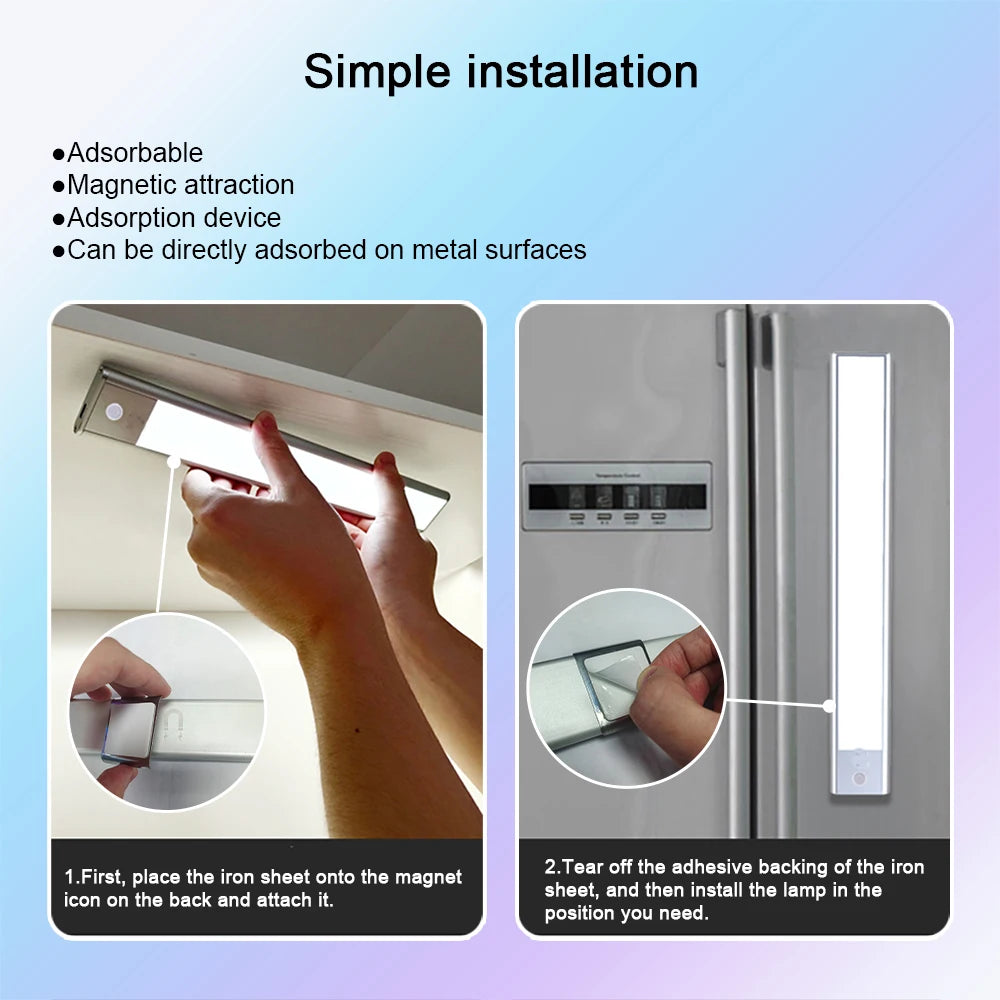 LED Under Cabinet Bar Light — Motion Sensor, Rechargeable, Magnetic Mount, Aluminum, Kitchen Closet