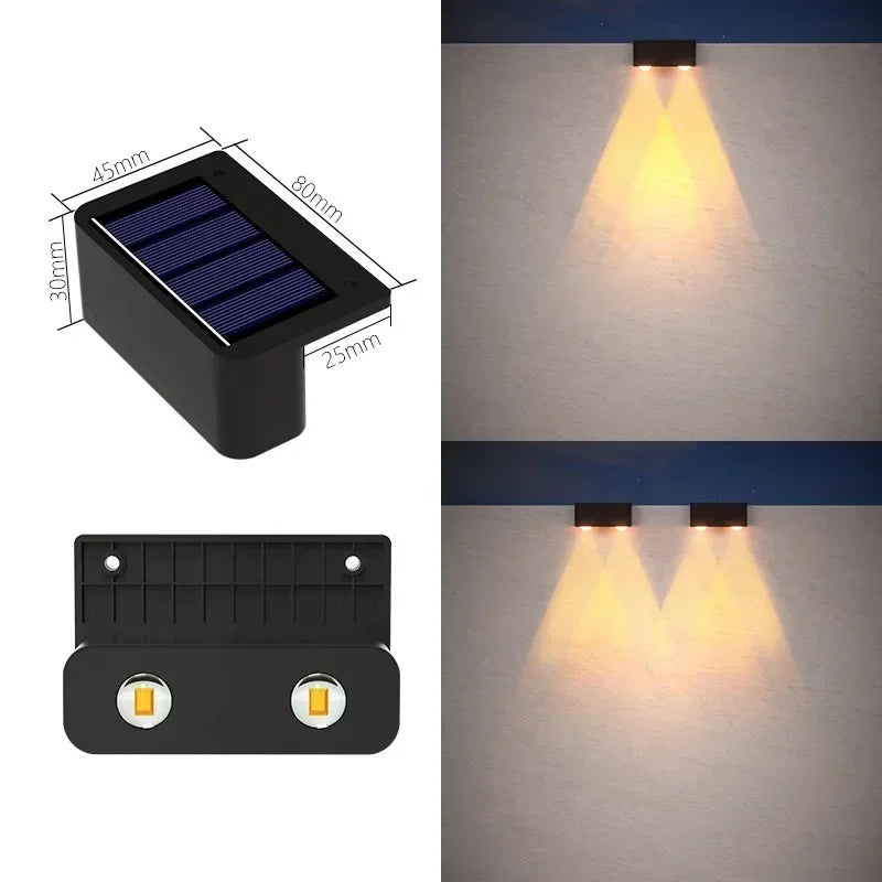 Solar Wall Lights Outdoor — IP65 Waterproof, Garden Fence Stair Pathway Step Lighting