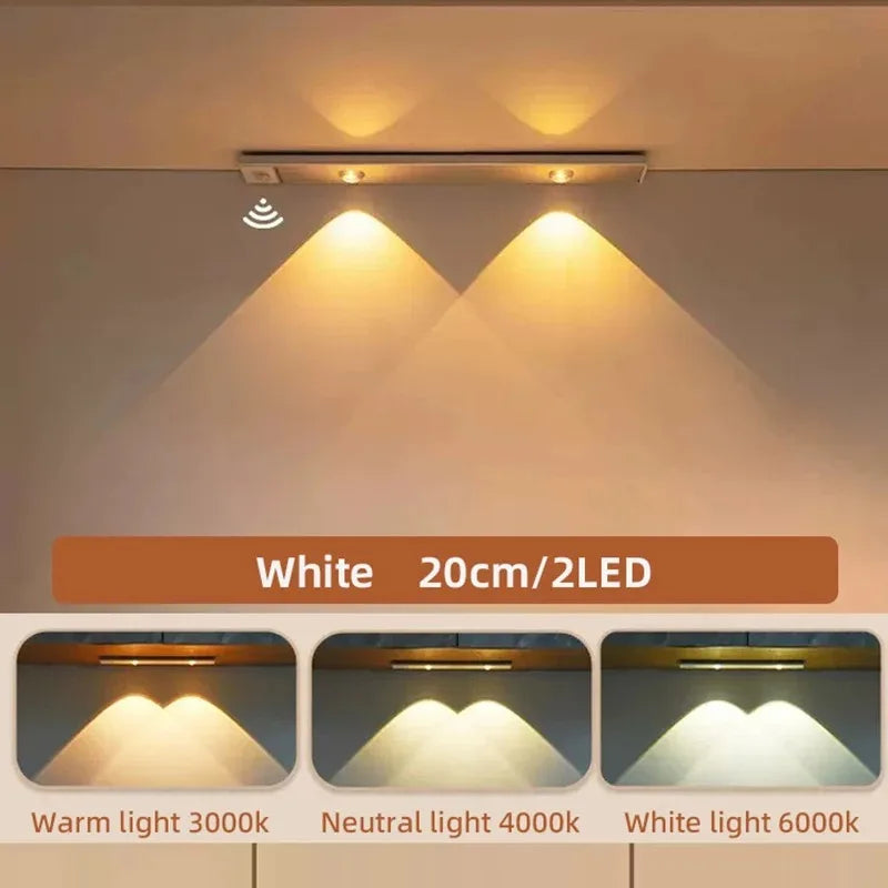 LED Under Cabinet Light — Motion Sensor, 3 Color Temps, Dimmable, Rechargeable, Kitchen Wardrobe