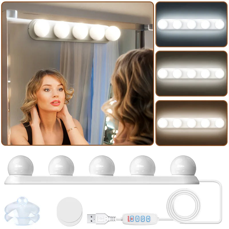 Vanity Mirror Light — USB Dimmable Makeup Lights, 3 Color Temps, Hollywood Style Bathroom