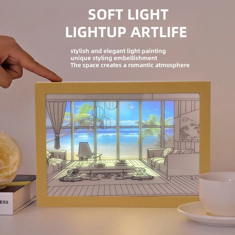 LED Window Light Painting — Sunlight Art Night Light, Dimmable Touch Control, Home Decor