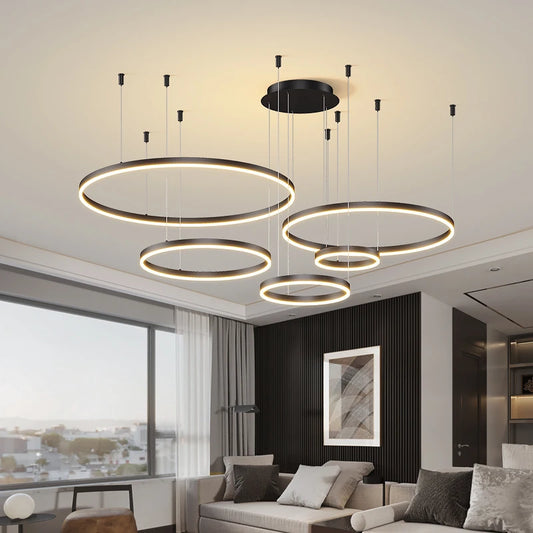 Ring Ceiling Chandelier — Dimmable 3-Color Modern Ceiling Light, Living Room Bedroom Dining Room