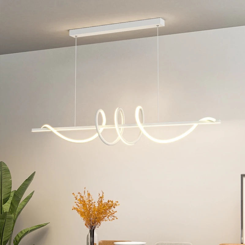 Linear Wavy Pendant Chandelier — Modern Dining Table Light, Bar Living Room Minimalist