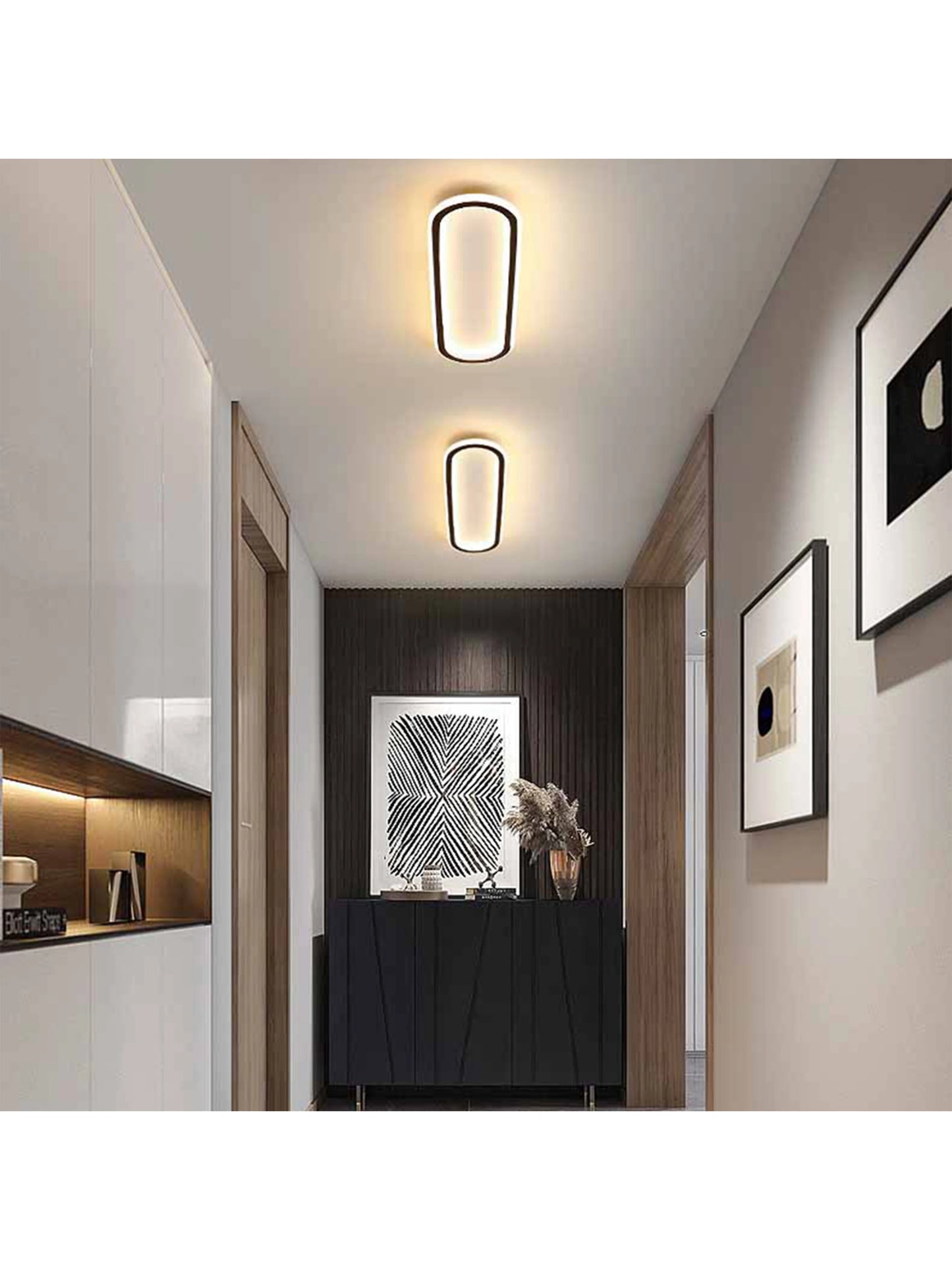 LED Ceiling Light — Linear Geometric Strip, 16/24/31in, Black, Kitchen Bedroom Restaurant