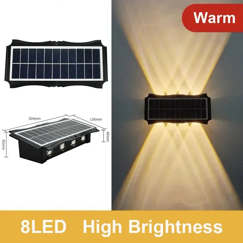 Solar Outdoor Wall Light — Up Down Waterproof Garden Sconce, IP65, Balcony Yard Patio Decor