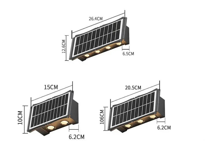 Solar Outdoor Wall Light — Up Down Waterproof Garden Sconce, IP65, Balcony Yard Patio Decor