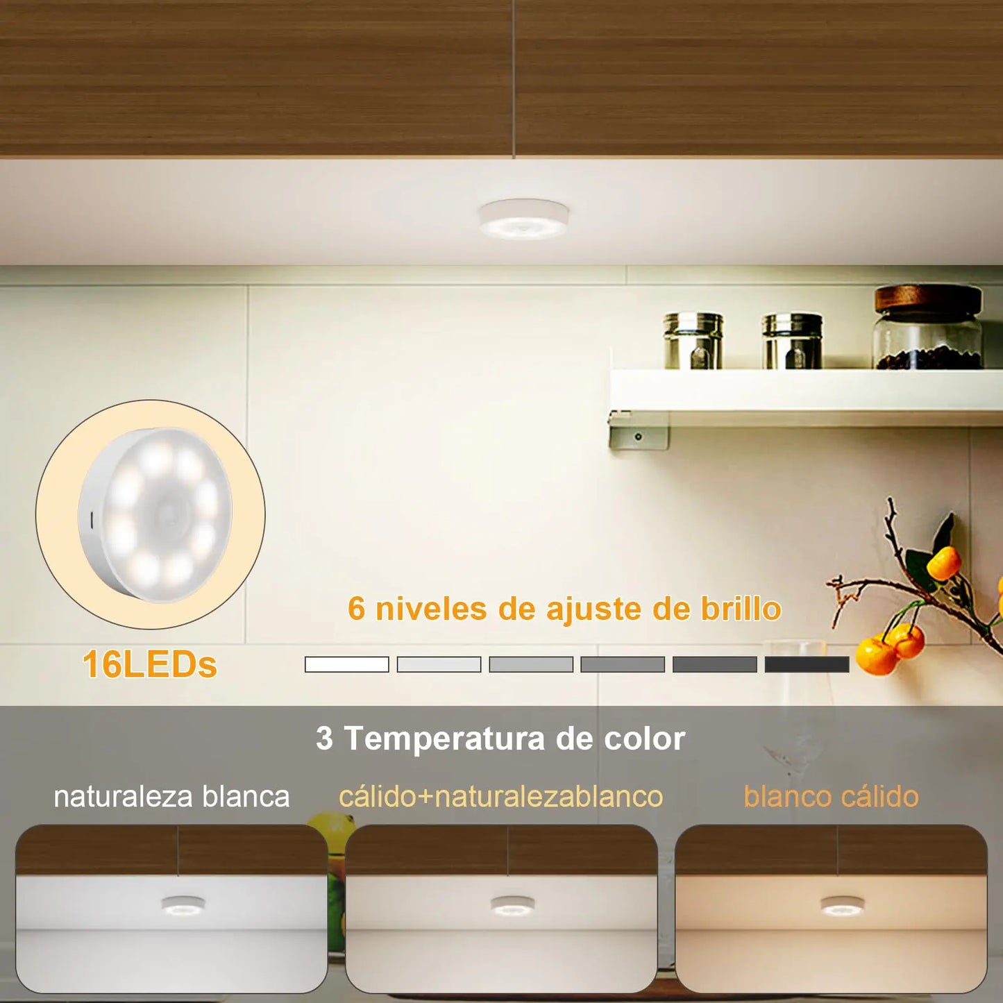 LED Motion Sensor Night Light — Rechargeable, Magnetic Mount, 3 Color Modes, Closet Bedside Cabinet