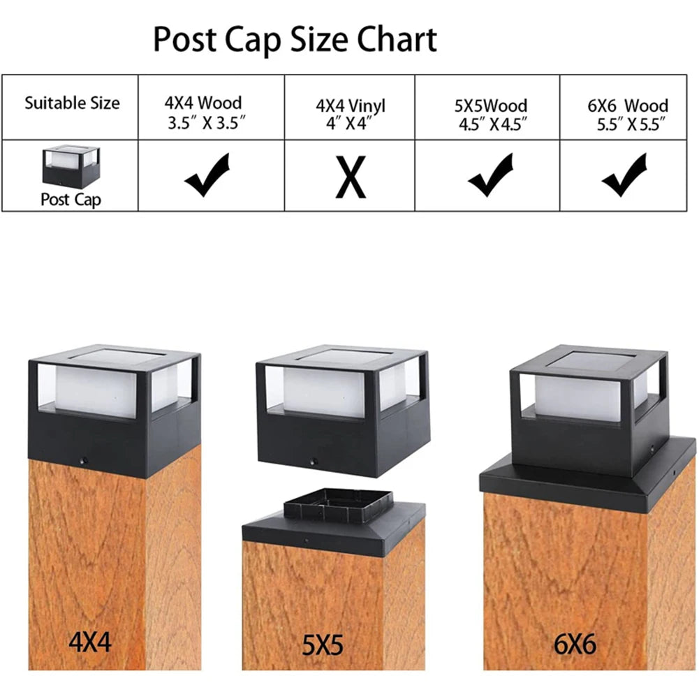 Solar Column Post Cap Light — Outdoor Fence Gate Pillar Garden Courtyard Lamp, IP54 Waterproof