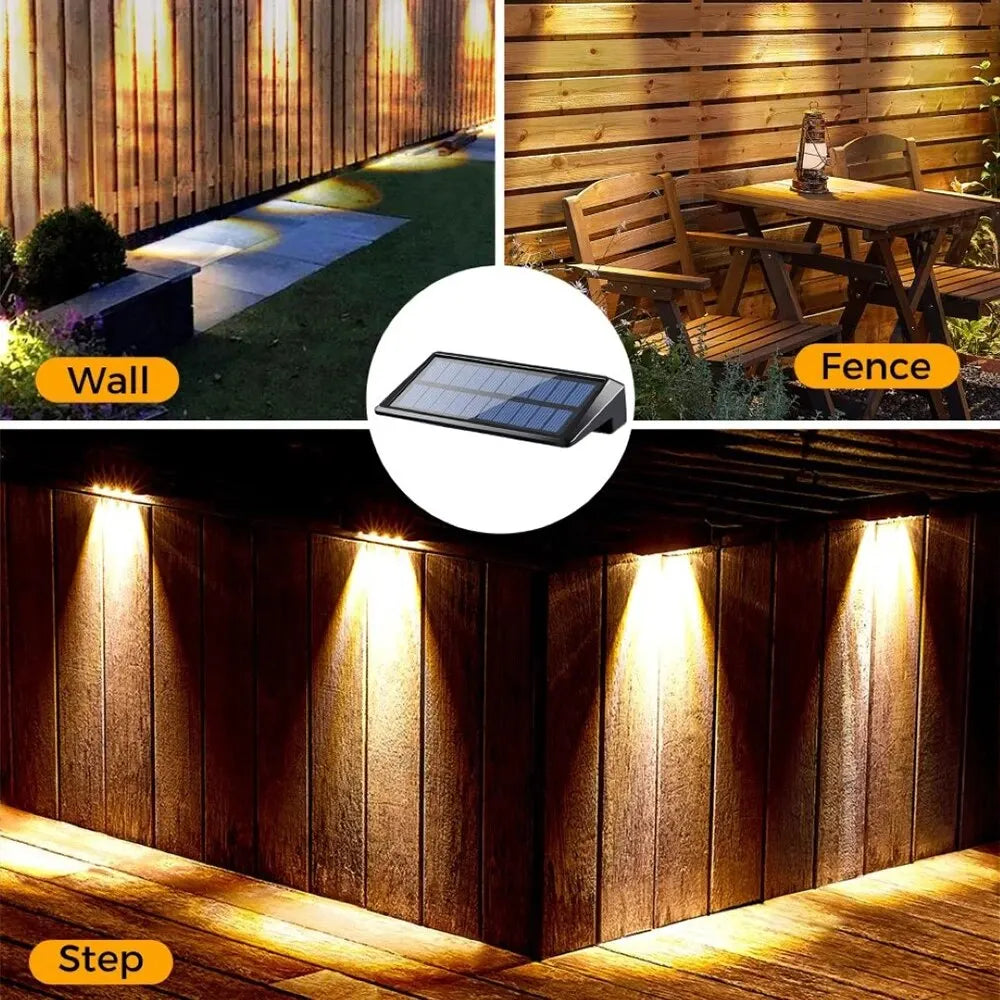 Solar Fence Wall Lights 2-Pack — Outdoor Waterproof Deck Lights, Fence Post Yard Pathway