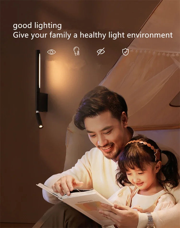 LED Wall Sconce — Adjustable Rotating Bedside Wall Light, Dimmable, Black White, Modern Indoor