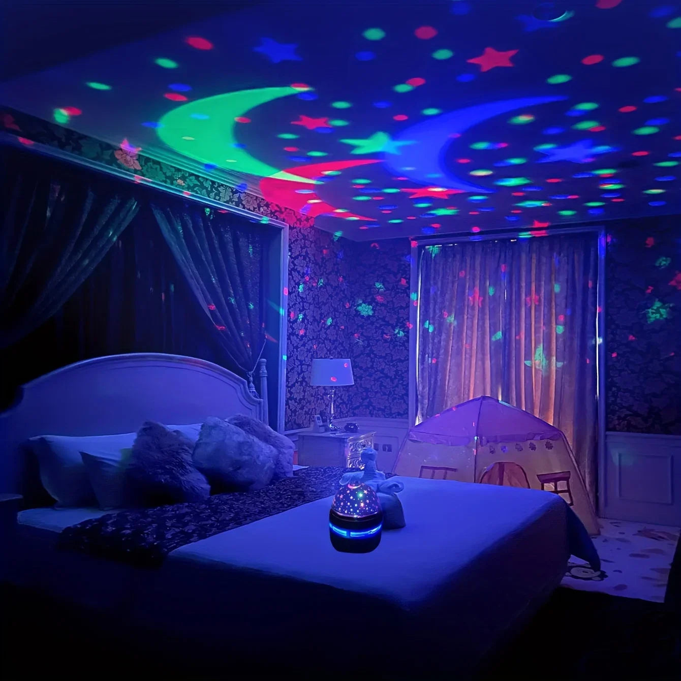 LED Starry Sky Projector Night Light — Magic Ball, RGB, 360° Rotating, Bedroom Kids Room Decor