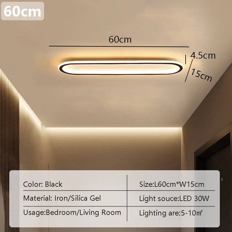 LED Ceiling Light — Linear Geometric Strip, 16/24/31in, Black, Kitchen Bedroom Restaurant