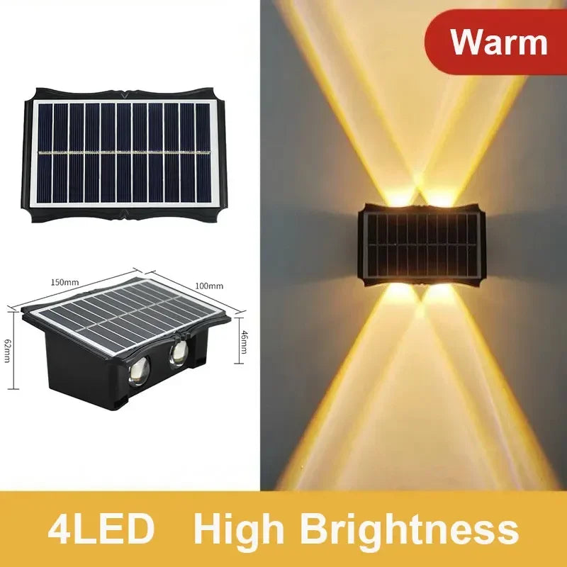Solar Outdoor Wall Light — Up Down Waterproof Garden Sconce, IP65, Balcony Yard Patio Decor