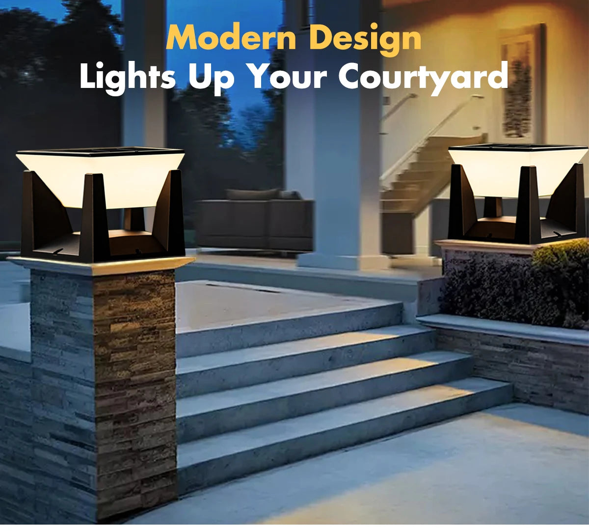 Solar Post Cap Light — Art Deco Flat Top Fence Pillar Light, IP65 Waterproof, 3 Sizes