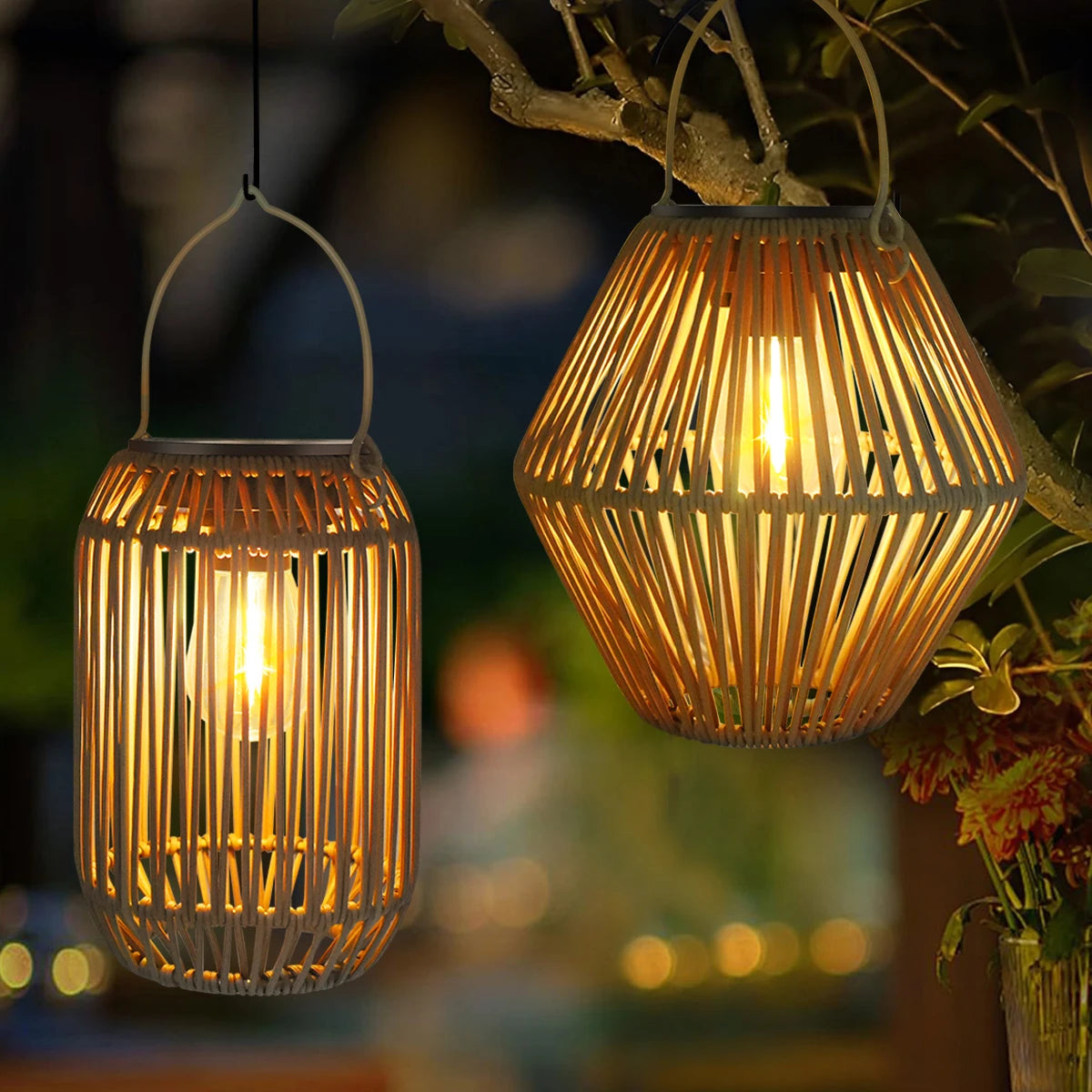 Solar Hanging Lantern — Waterproof Boho Woven Rattan Garden Light, Outdoor Patio Yard Decor