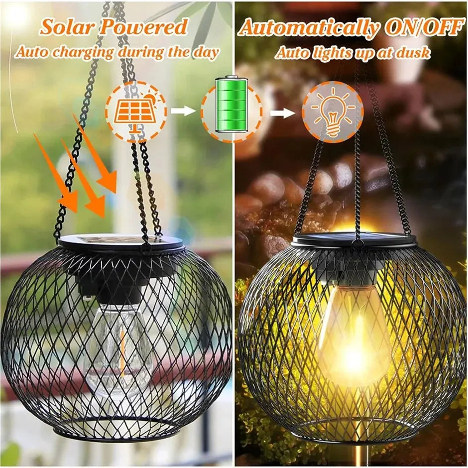 Solar Hanging Lantern — Decorative Outdoor Metal Fairy Light, Waterproof, Garden Patio Yard