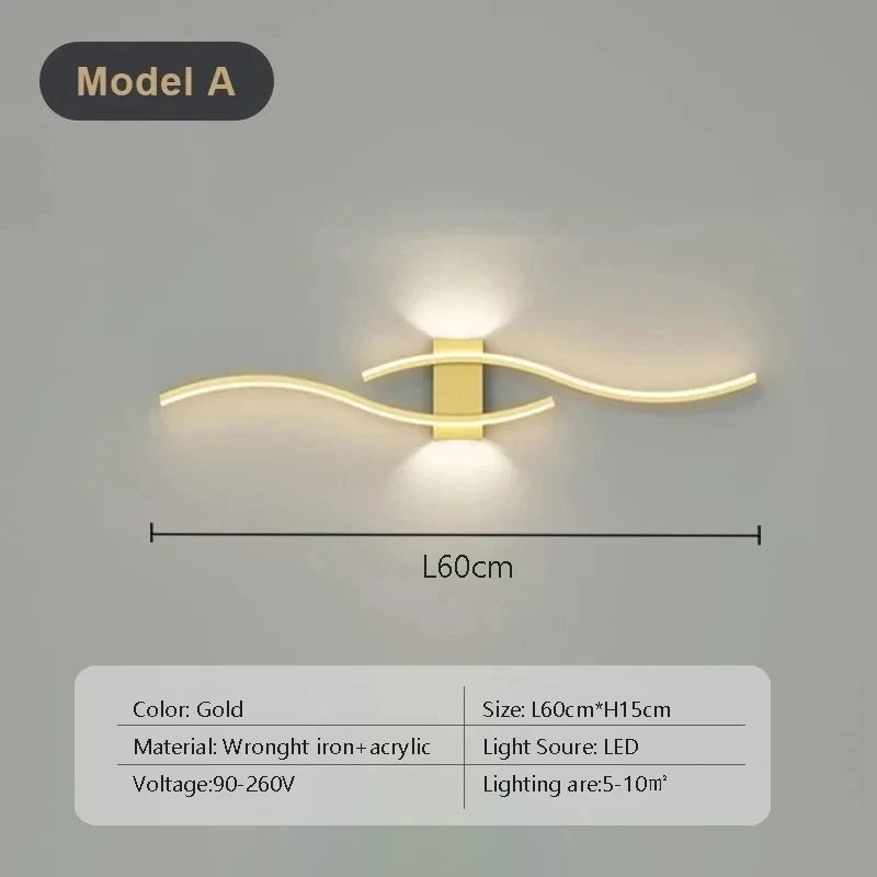 LED Wall Sconce — Up Down Indoor Wall Light, Dimmable, Black Gold White, Bedroom Living Room