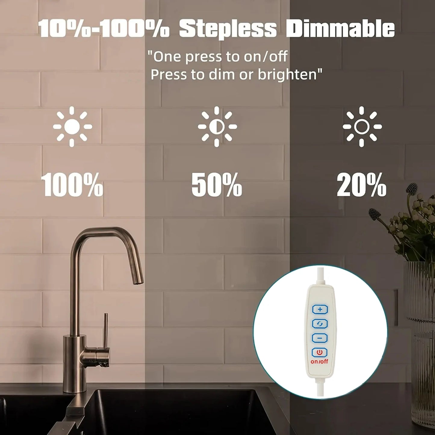LED Under Cabinet Bar Light — USB Plug, Dimmable, 3 Color Temps, Magnetic Mount, Kitchen Bedroom