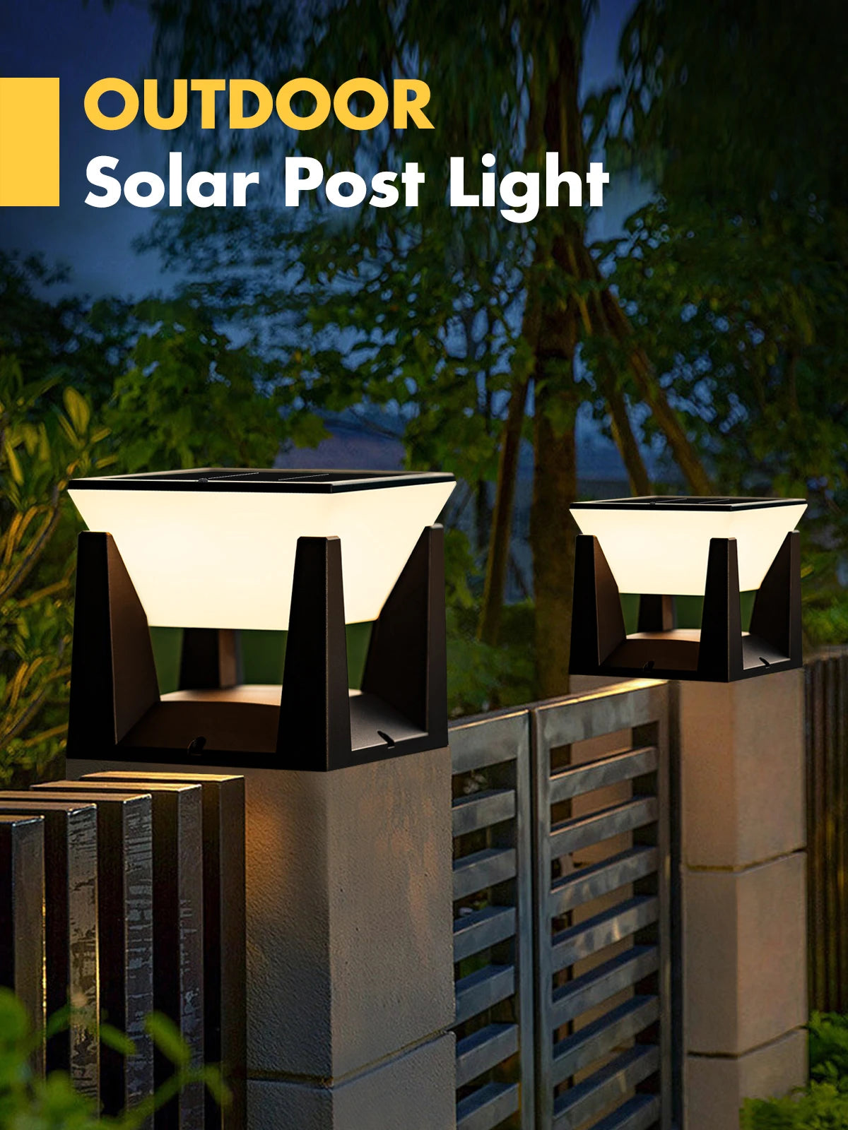 Solar Post Cap Light — Art Deco Flat Top Fence Pillar Light, IP65 Waterproof, 3 Sizes