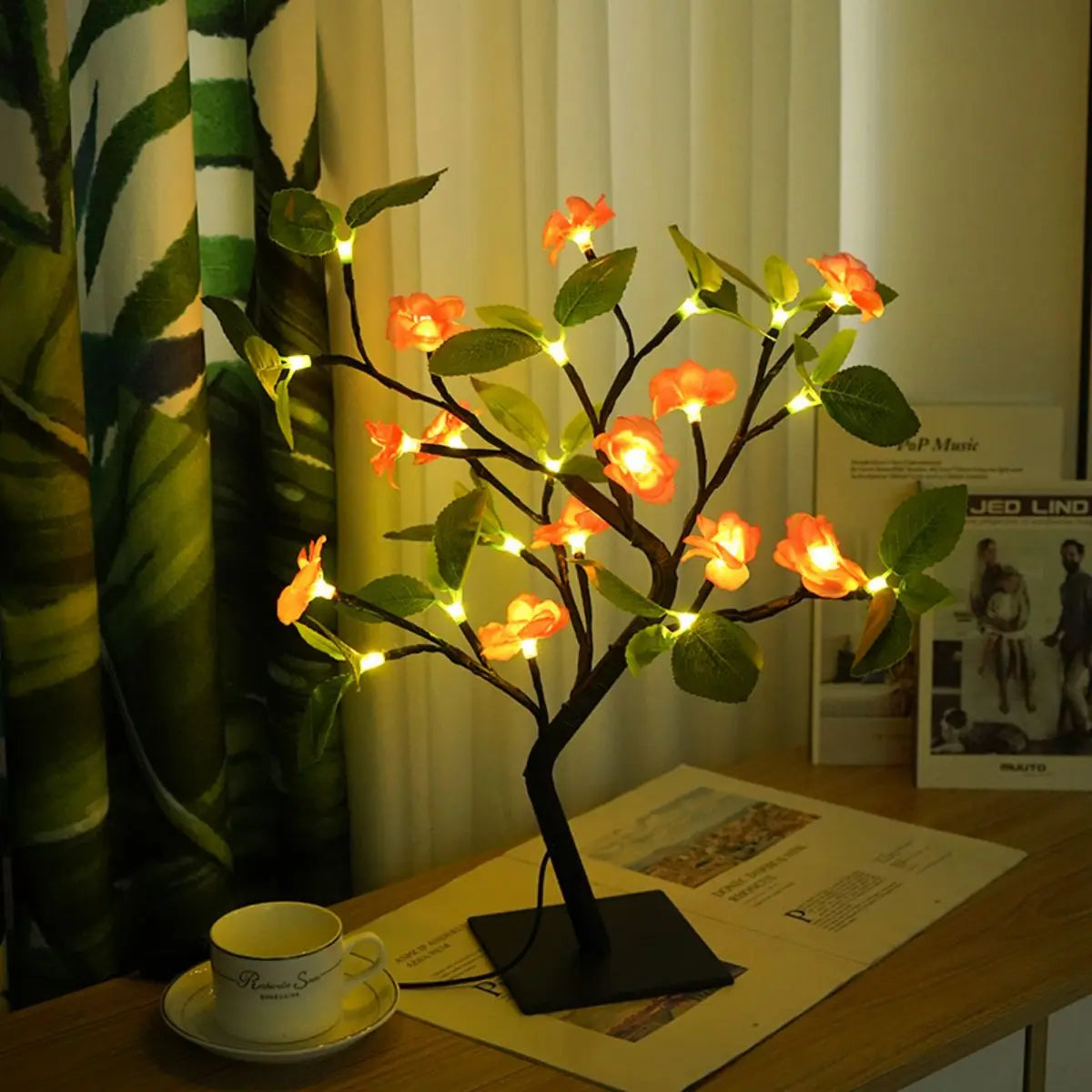 LED Blossom Tree Lamp — 24 LED Warm White Fairy Light, Bedroom Desk Decor Night Light
