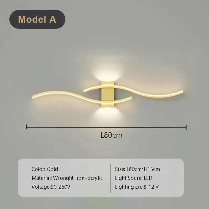 LED Wall Sconce — Up Down Indoor Wall Light, Dimmable, Black Gold White, Bedroom Living Room