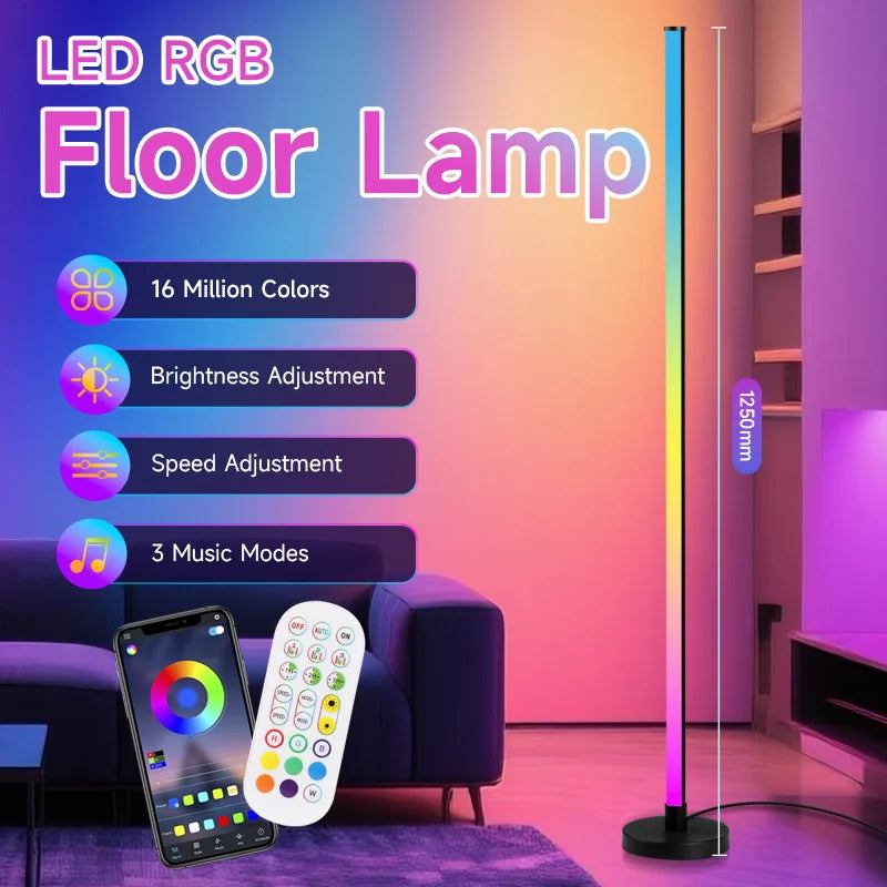 Floor Lamp — Dimmable USB Gooseneck Standing Light, RGB & White, Bedroom Living Room