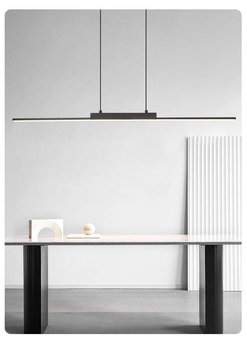 Linear Pendant Light — 26W Dimmable Long Chandelier, Dining Room Kitchen Living Room, Black