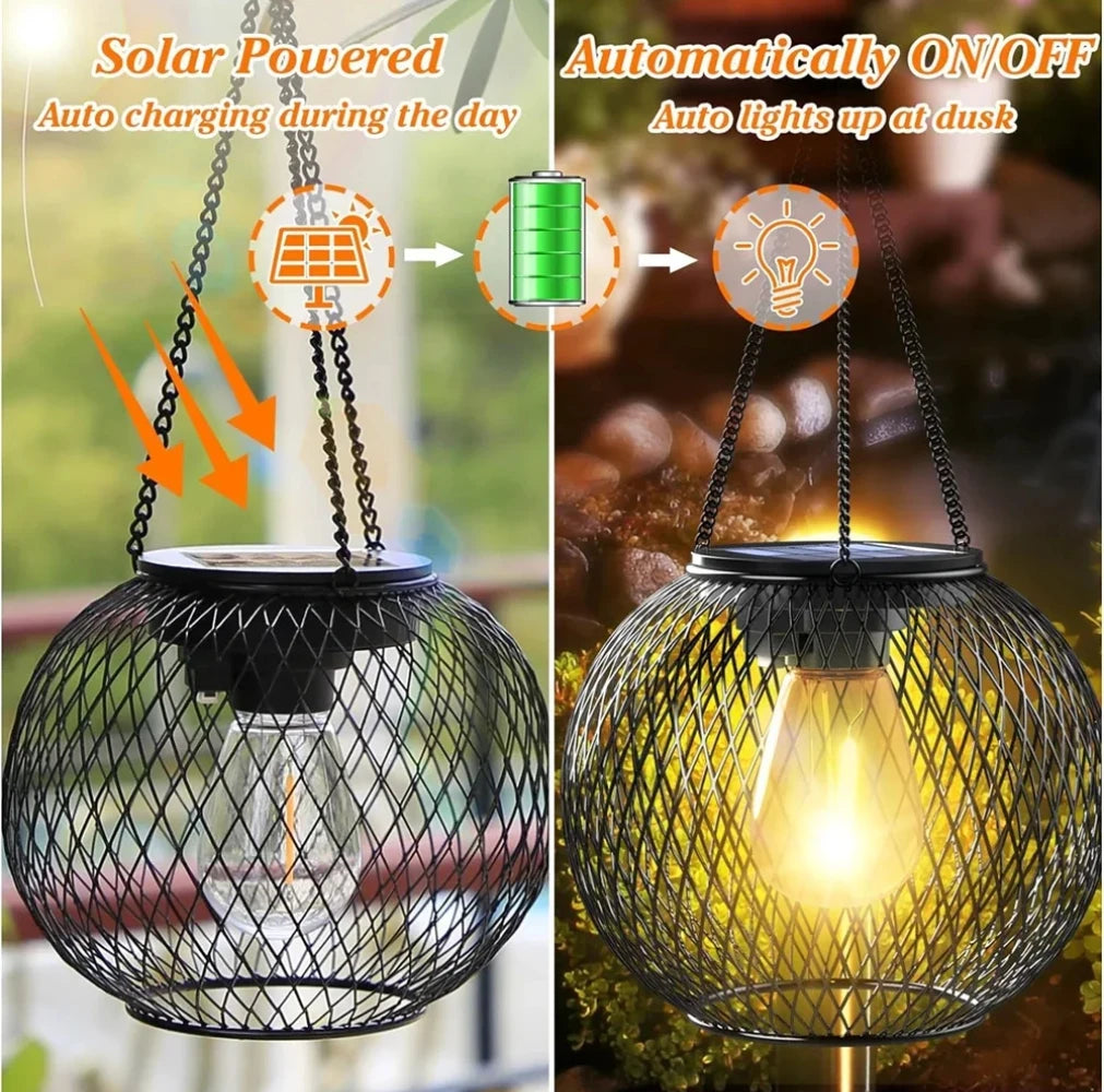Solar Hanging Lantern — Decorative Outdoor Metal Fairy Light, Waterproof, Garden Patio Yard